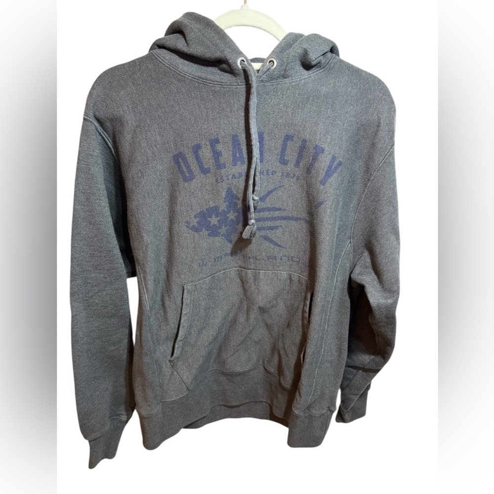 Vintage Ocean City Hoodie Men’s Medium Gray Pullover Sweatshirt